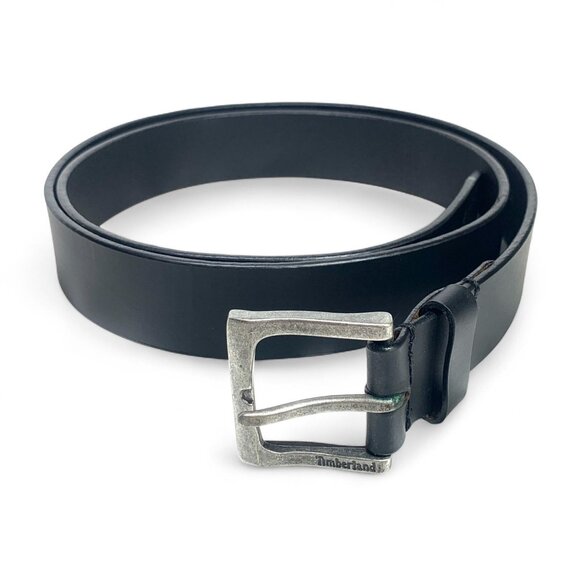 Timberland Mens Black Leather Belt With Silver Buckle Size 42 - Picture 1 of 6